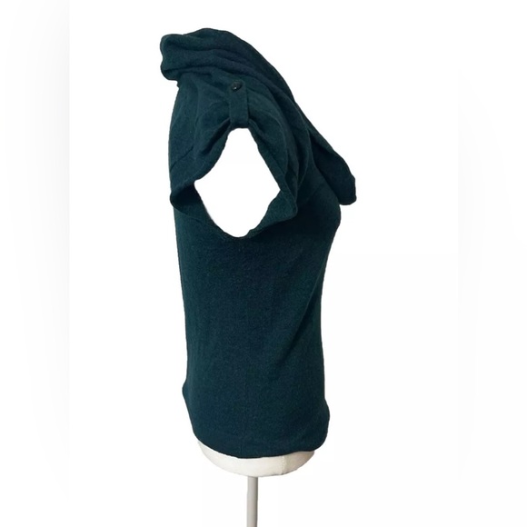 Womens Cowl Neck Sweater S Teal wool blend short sleeve button accent layering - Picture 5 of 10